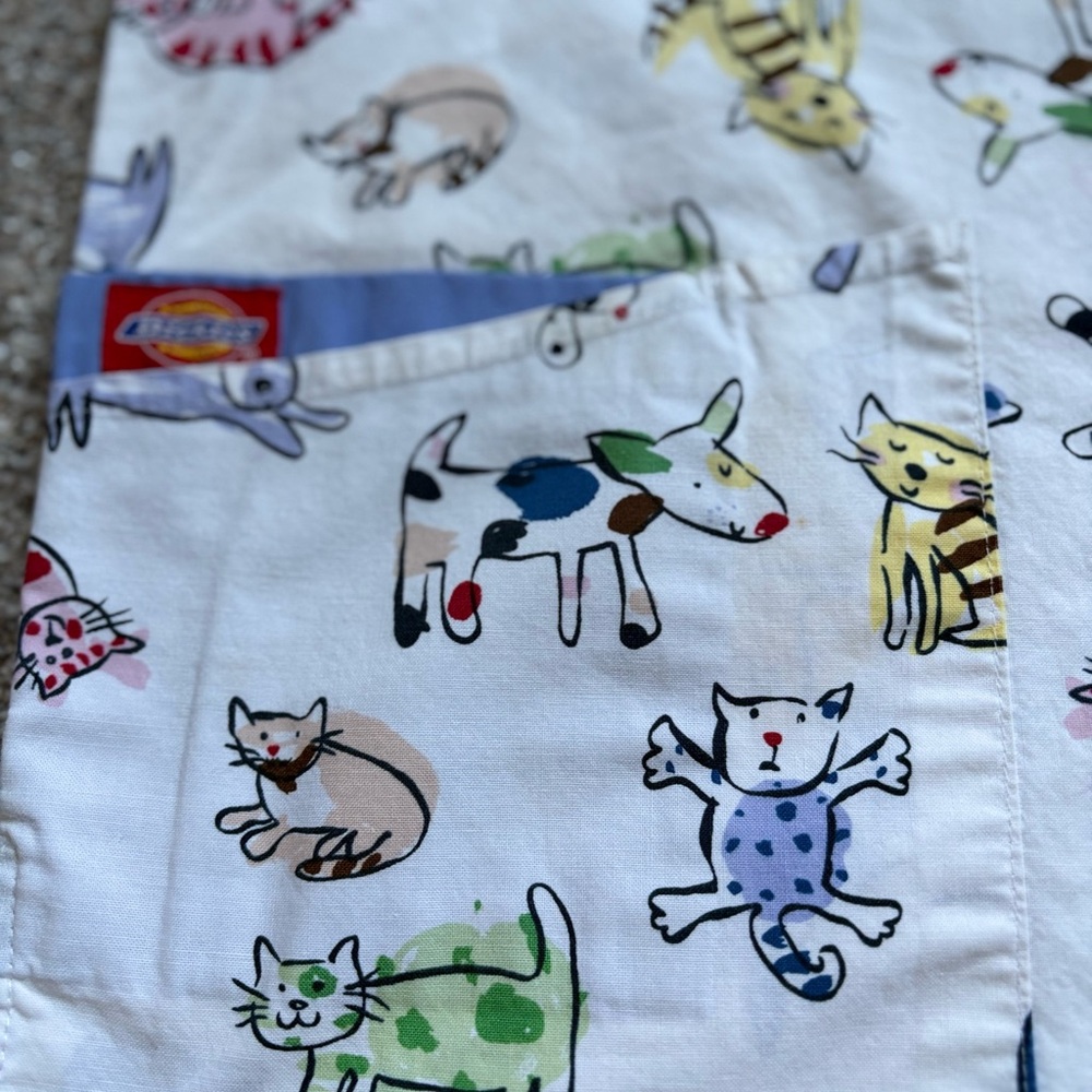 Dickies White Animal Print Scrub Top
